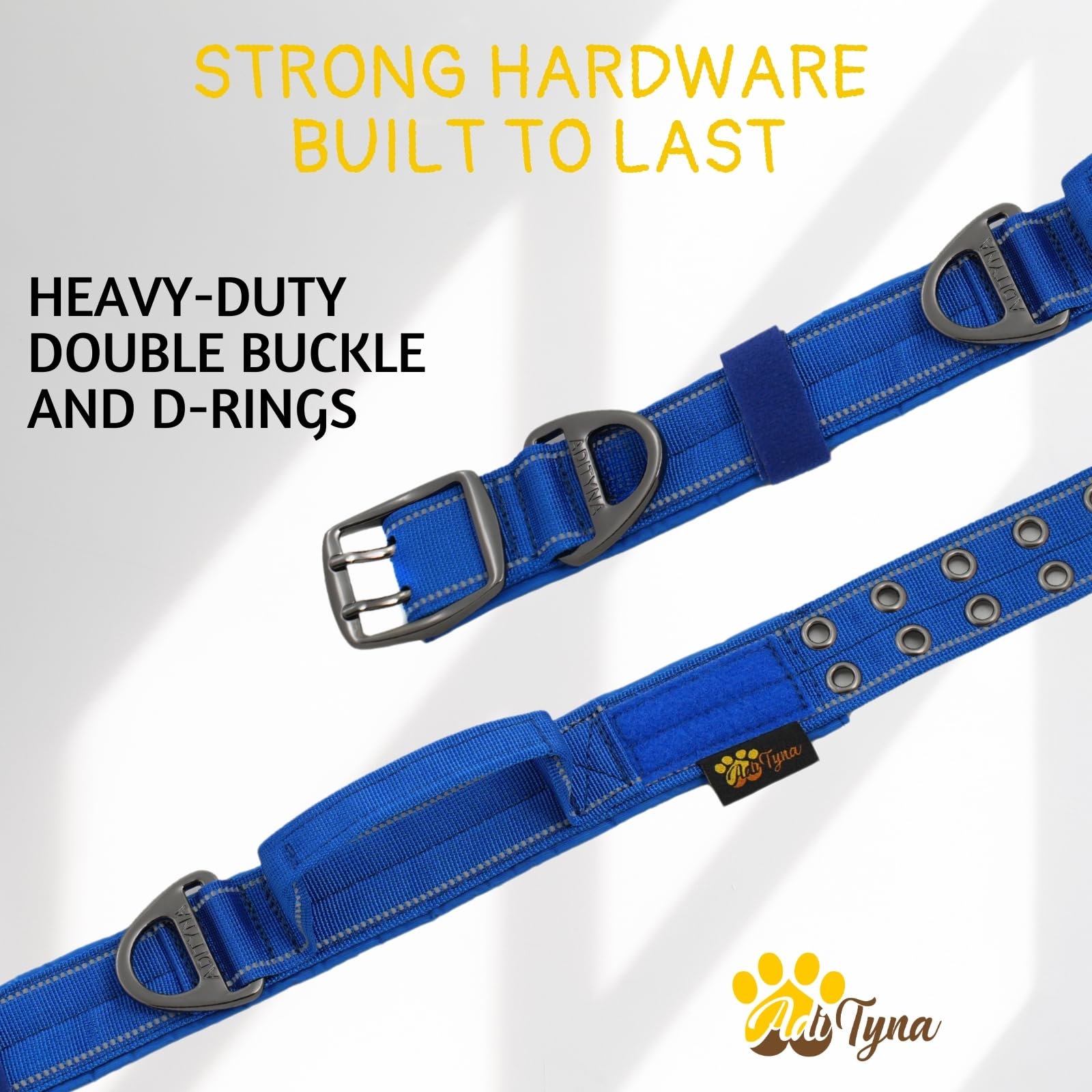 Adityna Heavy Duty Dog Collar For Large Dogs - Reflective Royal Blue Collar With Handle For Training, And Walking - Wide, Durabl